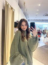 Oversized Strickpullover mit Stehkragen Olive