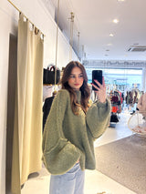 Oversized Strickpullover mit Stehkragen Olive