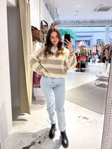 Oversized Strickpullover Gestreift Taupe