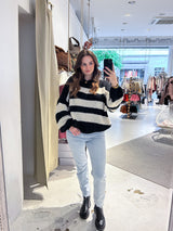 Oversized Strickpullover Gestreift Schwarz