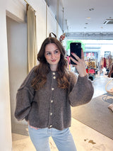 Kurze Oversized Strickjacke Hellbraun