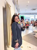 Oversized Blazer mit Leomuster Grau