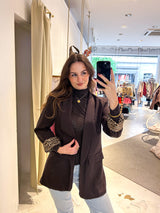 Oversized Blazer mit Leomuster Braun