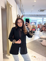 Oversized Blazer mit Leomuster Schwarz