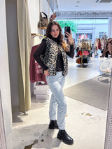 Teddy Weste mit Knopfleiste und Leomuster Beige