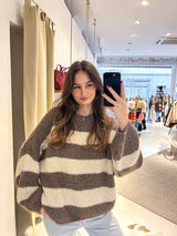 Oversized Strickpullover Gestreift Hellbraun