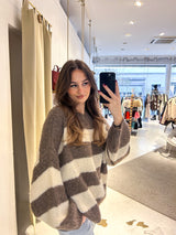 Oversized Strickpullover Gestreift Hellbraun