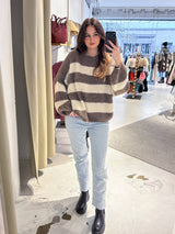 Oversized Strickpullover Gestreift Hellbraun