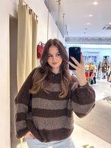 Oversized Strickpullover Gestreift Dunkelbraun/Hellbraun
