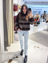 Oversized Strickpullover Gestreift Dunkelbraun/Hellbraun