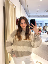 Strickpullover Gestreift mit Rüschen taupe