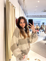 Strickpullover Gestreift mit Rüschen taupe