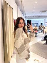 Strickpullover Gestreift mit Rüschen taupe