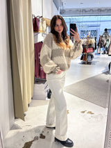 Strickpullover Gestreift mit Rüschen taupe