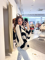 Oversized Strickpullover Gestreift mit Stehkragen Schwarz