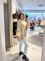 Oversized Strickpullover mit Stehkragen Taupe