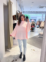Oversized Strickpullover mit Stehkragen Rosa