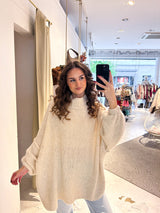 Oversized Strickpullover mit Stehkragen Beige