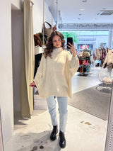 Oversized Strickpullover mit Stehkragen Beige
