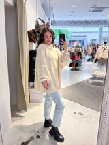 Oversized Strickpullover mit Stehkragen Beige