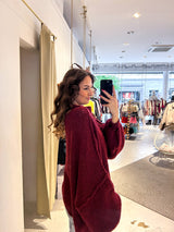 Oversized Strickpullover mit Stehkragen Weinrot