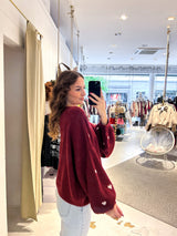 Oversized Strickpullover mit kleinen Herzen Weinrot/Creme