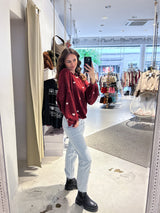 Oversized Strickpullover mit kleinen Herzen Weinrot/Creme