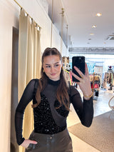 Mesh Body mit Pailletten Schwarz