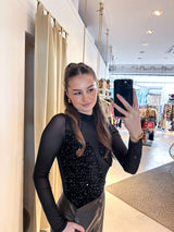 Mesh Body mit Pailletten Schwarz
