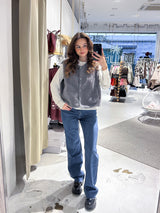 Kurze Teddy Weste mit Knopfleiste Grau