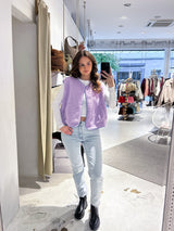 Kurze Teddy Weste mit Knopfleiste Flieder