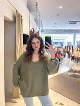 Strickpullover mit V-Ausschnitt Olive