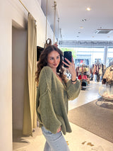 Strickpullover mit V-Ausschnitt Olive