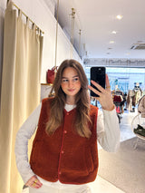 Kurze Teddy Weste mit Knopfleiste Rost