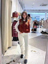 Kurze Teddy Weste mit Knopfleiste Rost