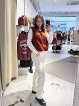 Kurze Teddy Weste mit Knopfleiste Rost