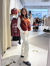 Kurze Teddy Weste mit Knopfleiste Rost