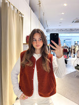 Kurze Teddy Weste mit Knopfleiste Rost