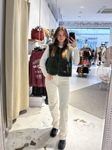 Kurze Teddy Weste mit Knopfleiste und Smiley Olive