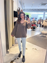 Strickpullover mit V-Ausschnitt Hellbraun