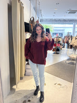 Strickpullover mit V-Ausschnitt Weinrot