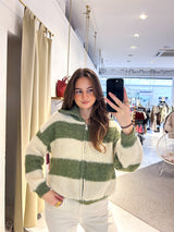 Strickjacke mit Zipper gestreift Beige/Olive