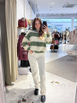 Strickjacke mit Zipper gestreift Beige/Olive