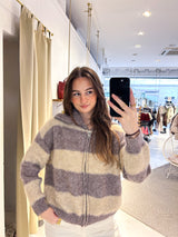 Strickjacke mit Zipper gestreift Taupe/Hellbraun