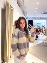 Strickjacke mit Zipper gestreift Taupe/Hellbraun