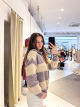 Strickjacke mit Zipper gestreift Taupe/Hellbraun