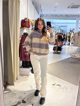 Strickjacke mit Zipper gestreift Taupe/Hellbraun