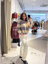 Strickjacke mit Zipper gestreift Taupe/Hellbraun