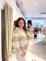 Strickjacke mit Zipper gestreift Beige/Taupe