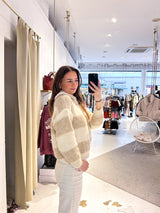 Strickjacke mit Zipper gestreift Beige/Taupe